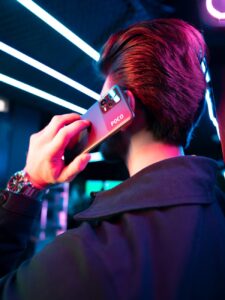 back view of man talking on phone