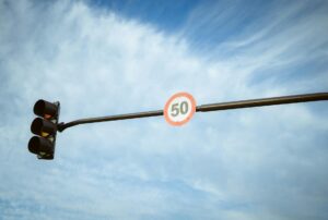 traffic light and speed limit sign in buenos aires